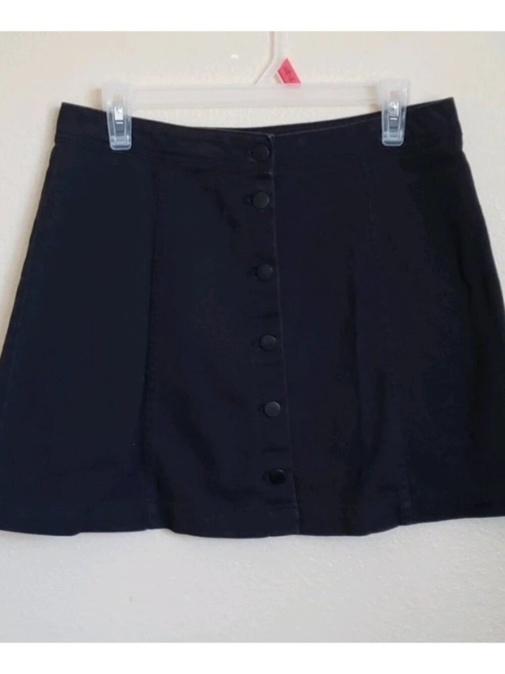 Black Button-Front A-Line Mini Skirt